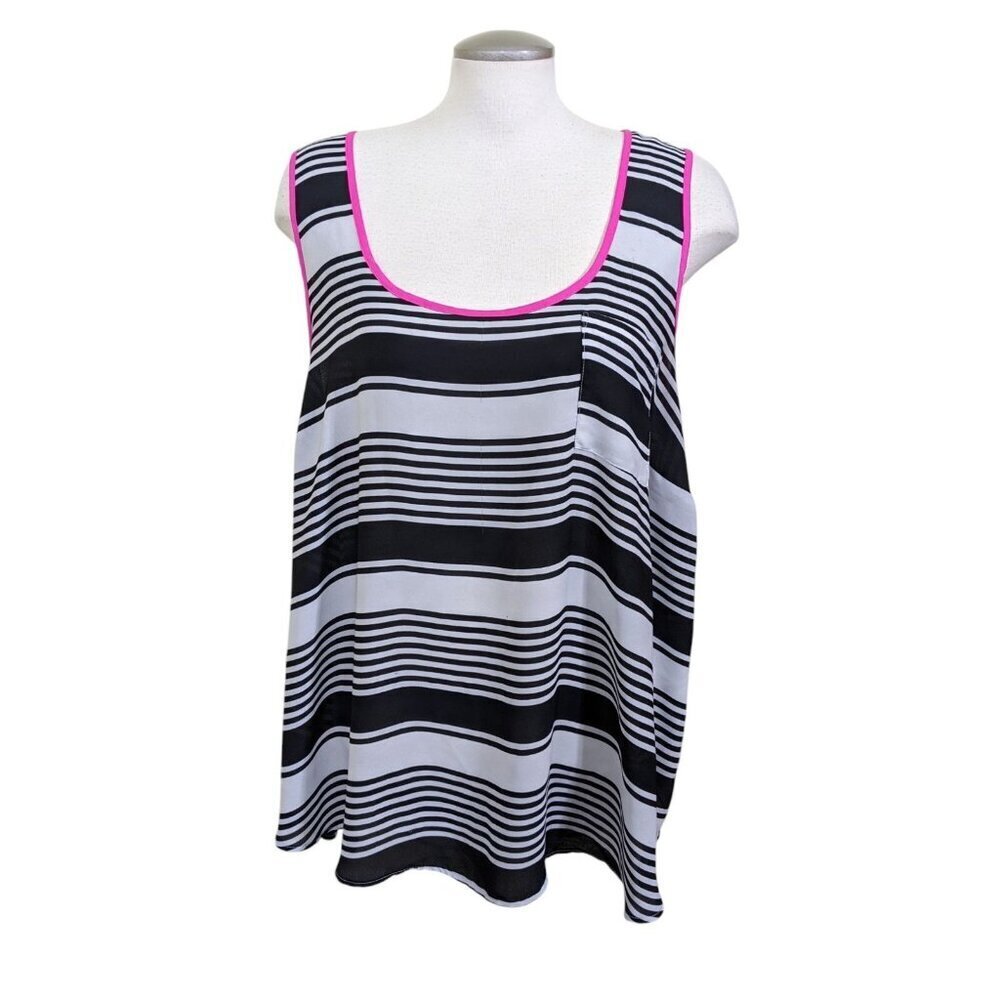 Torrid Striped Pocket Tank Top Black White Neon Pink Trim Womens Plus Size 3X - Picture 4 of 11